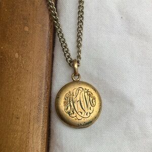 Antique Victorian Gold Tone Monogram Locket Necklace